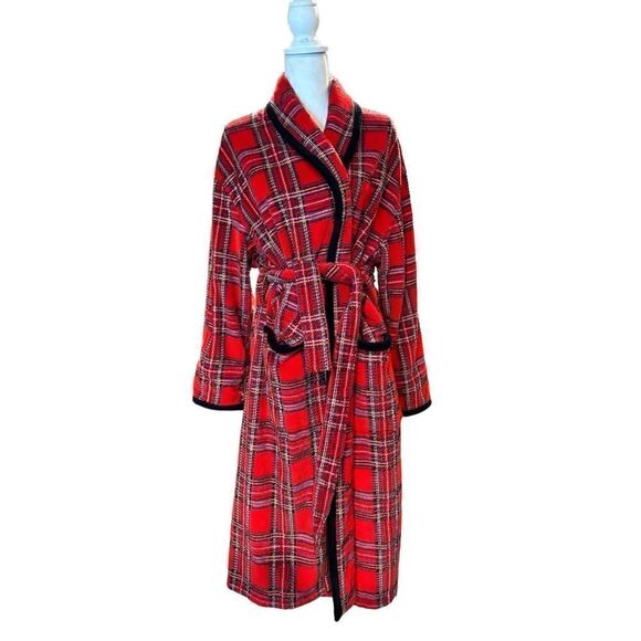 Vintage Vibes! 90s Cabarnet Tartan Terrycloth Robe - Picture 1 of 11